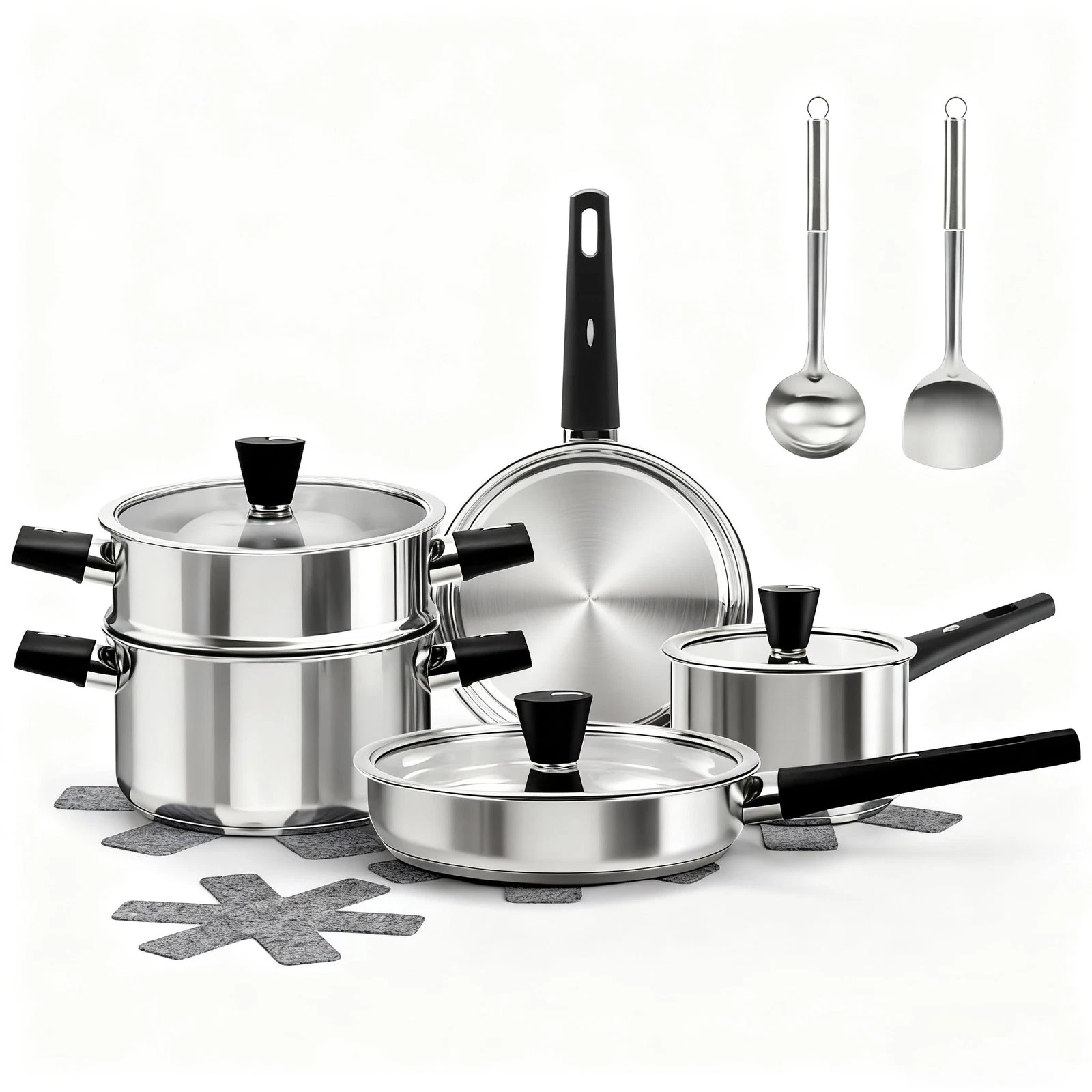 Stainless Steel Cookware Set, 14-Piece Pots and Pans Set, Kitchen Cookware Se...