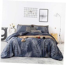 Blue Botanical Duvet Cover 100 Cotton 3 Pcs Set 1 Coastal Navy King Blue Leaf