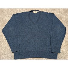London Fog Sweater Mens L Blue V-Neck Vintage Acrylic Marled Knit Made In USA