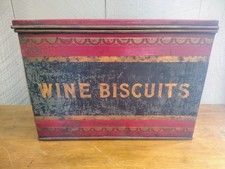 Large Antique Metal 'Wine Biscuts' Shop Tin. Rare.  