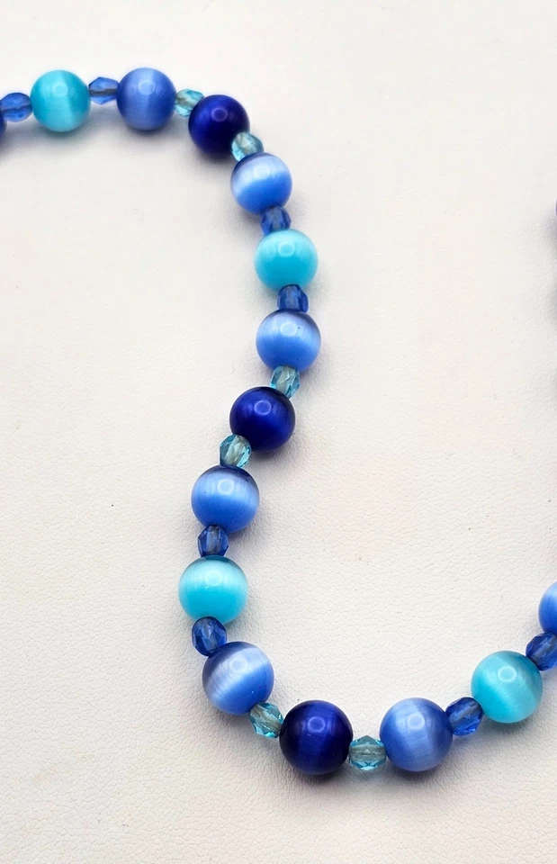 Винтажный синий бирюзовый лунный камень стекла бисером ожерелье 26,5 дюйма потрясающий блеск - Изображение 4 из 4