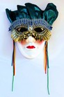 1980s PORCELAIN CERAMIC FANCY MASQUERADE MARDI GRAS LADY FACE WALL MASK TAIWAN