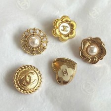 CHANEL vintage logo buttons all gold x whites set of 5 (or more!!)
