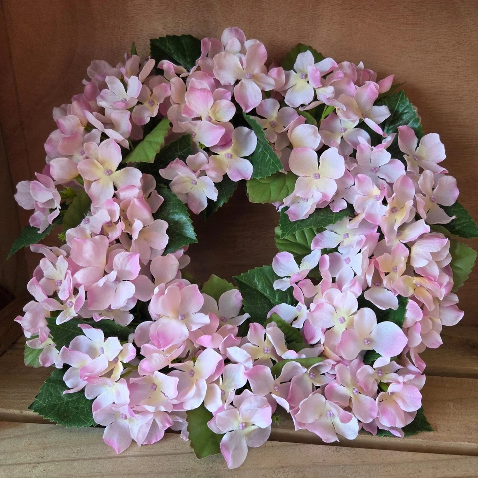 Deko Kranz Tischkranz Blumenkranz 27cm Türkranz Hortensie Wandkranz Rosa Grün - Bild 1 von 4