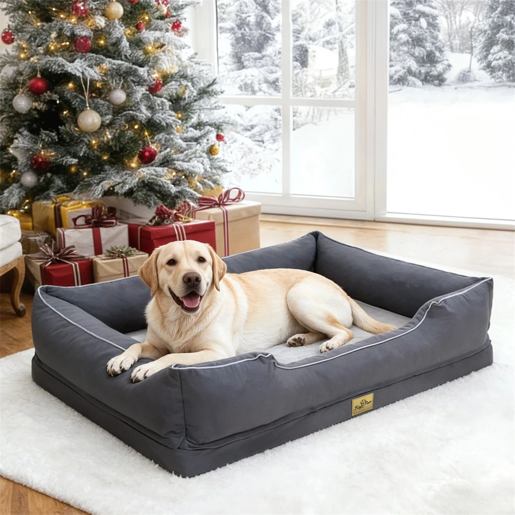 Large Dog Bed Orthopedic Bolster Pet Sofa Couch Washable Cover Faux Fur Surface