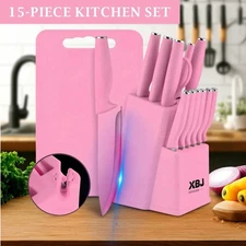 15-Piece Stainless Steel Kitchen Knife Set with Wood Handle Block Sharp Durable