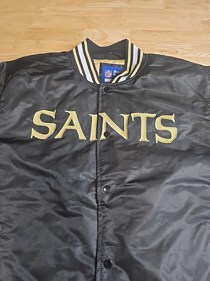 NFL New Orleans Saints Ultra Juego Chaqueta de Bombardero a Presión Completa Negra Para Hombres Pequeña Foto 4 de 4