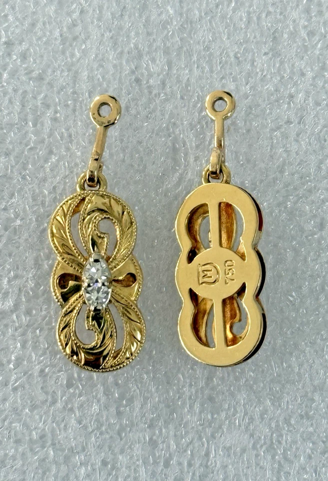 MIKIMOTO 18K Yellow Gold Diamond Dangle/Drop Earring Jackets Suspensions RARE! - image 2 of 4