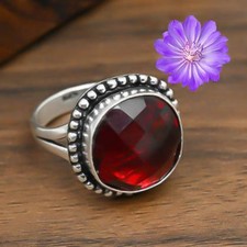 Red Garnet Gemstone 925 Sterling Silver Handmade Jewelry Ring Gift For Her
