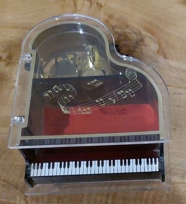 Vintage Laurel Grand Piano Music Jewelry Box Wind Up Japan Clear w Gold Notes 