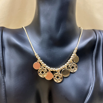 Anne Klein Gold Tone Lattice Disc Beaded Necklace NWT Orig. $38