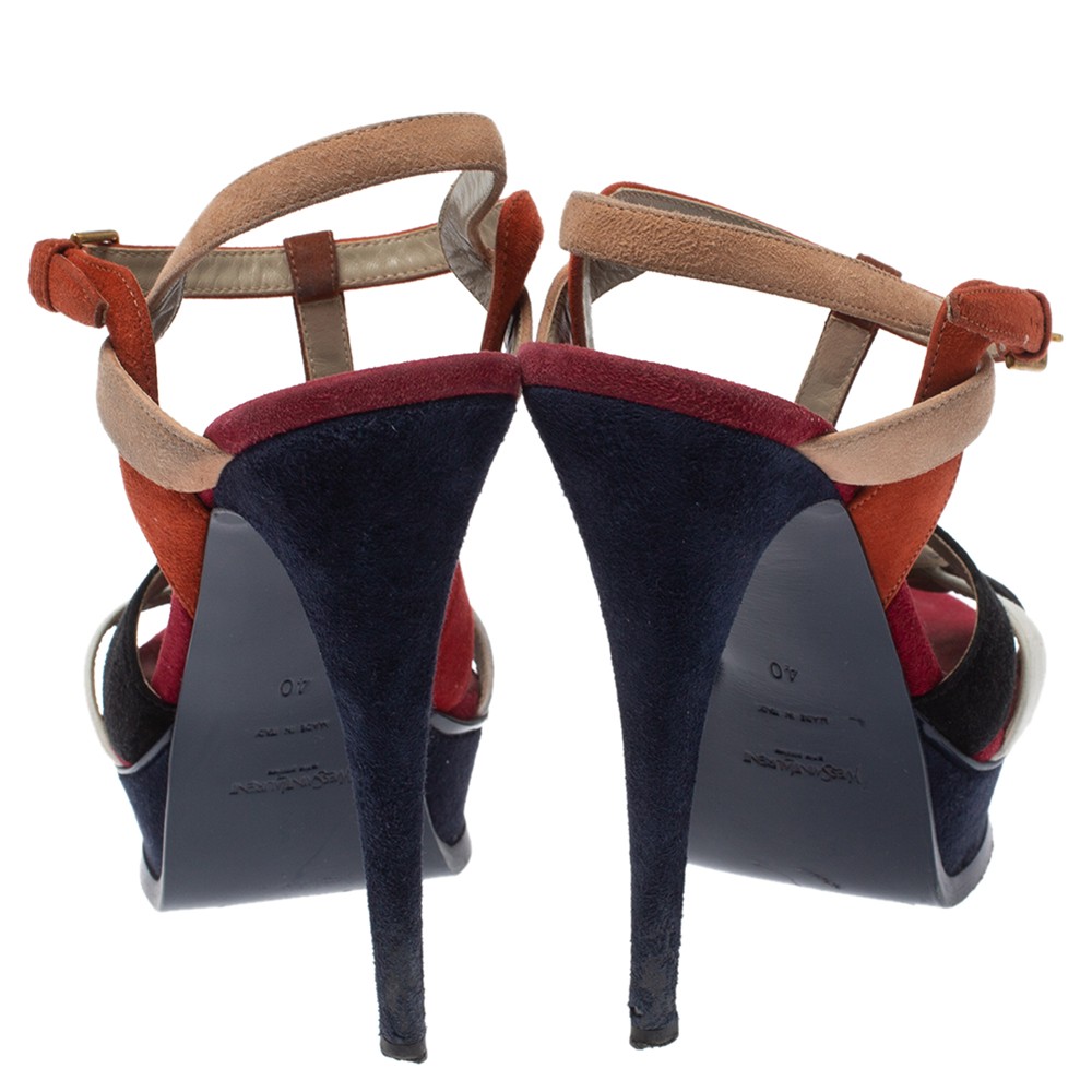 Sandali Saint Laurent multicolore in pelle scamosciata tributo plateau taglia 40