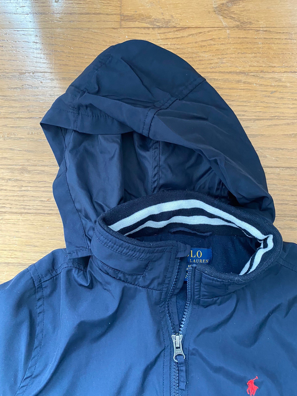 Ralph Lauren Polo Jacket Size M 10-12 Boys Tan Navy Blue Zip Up Hood Lined thumbnail 8