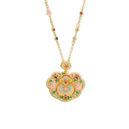 Collar colgante con bloqueo de corazón esmalte calabaza estilo palacio vintage para mujer - Imagen 5 de 10