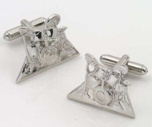 Drum Set Cufflinks musical Drummers Gift in silver finish Cuff Links