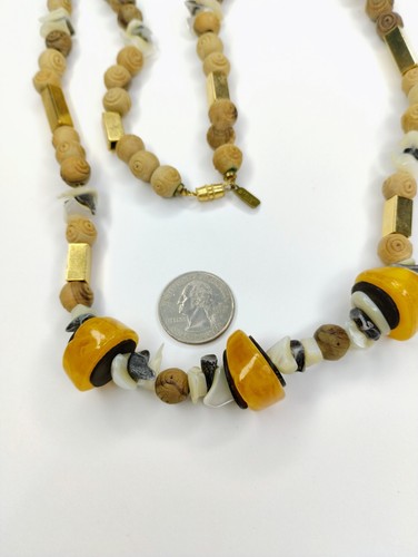 Vintage Kenneth Lane Shell & Wood Beaded Necklace - Picture 19 of 24