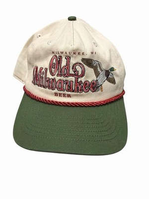 Old Milwaukee Beer Milwaukee WI Duck Logo Rope Strapback Hat Cap Green Brim