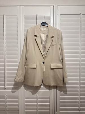 Eseoese Light Beige Herringbone Single Breasted Blazer - Size Medium - RRP  129
