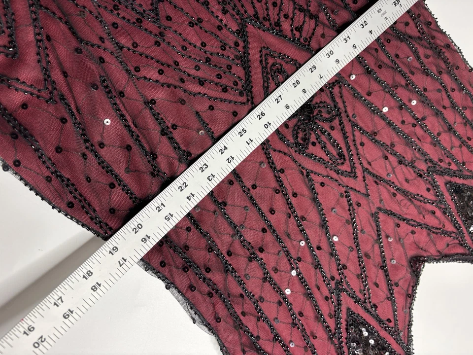 Women's Size XL Black Red Beaded Sequin Fringe Flapper Dress Classy 90s Vibe - Image 4 of 4