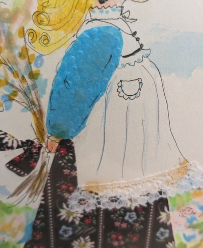 70s Watercolor Art Framed Holly Hobbie Style Cottagecore Girl London OOAK Vtg - Picture 11 of 23
