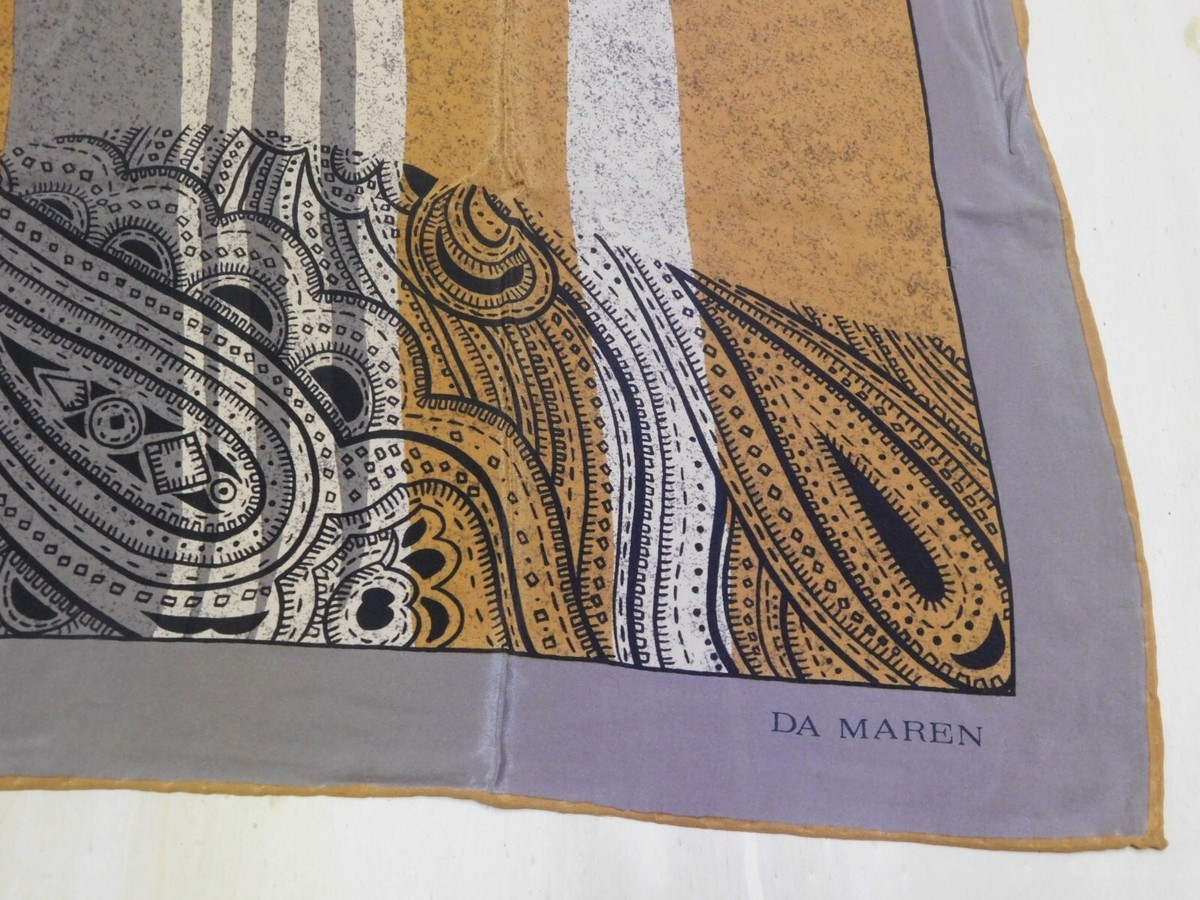 Foulard Vintage Femme 100% Soie Da Maren (824), 74x76 Cm, Années 80 (Italie)