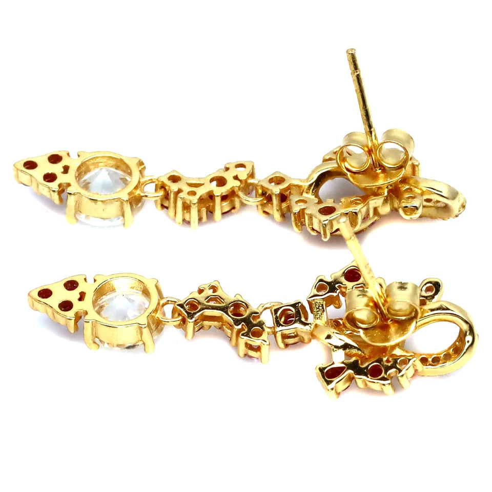 Plata de ley 925 6 mm. Pendientes de circón blanco, rubí rojo y zafiro rosa Foto 3 de 4