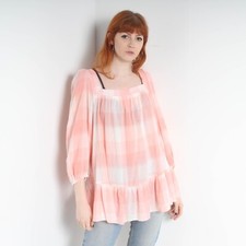 Chaps Womens Prairie Style Blouse Top - Pink White - Size Large L (E47)