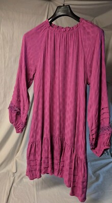 BTFL-Life Long Sleeve Ruffle Hem Boho Dress Size M Fuschia Holiday Party Fun
