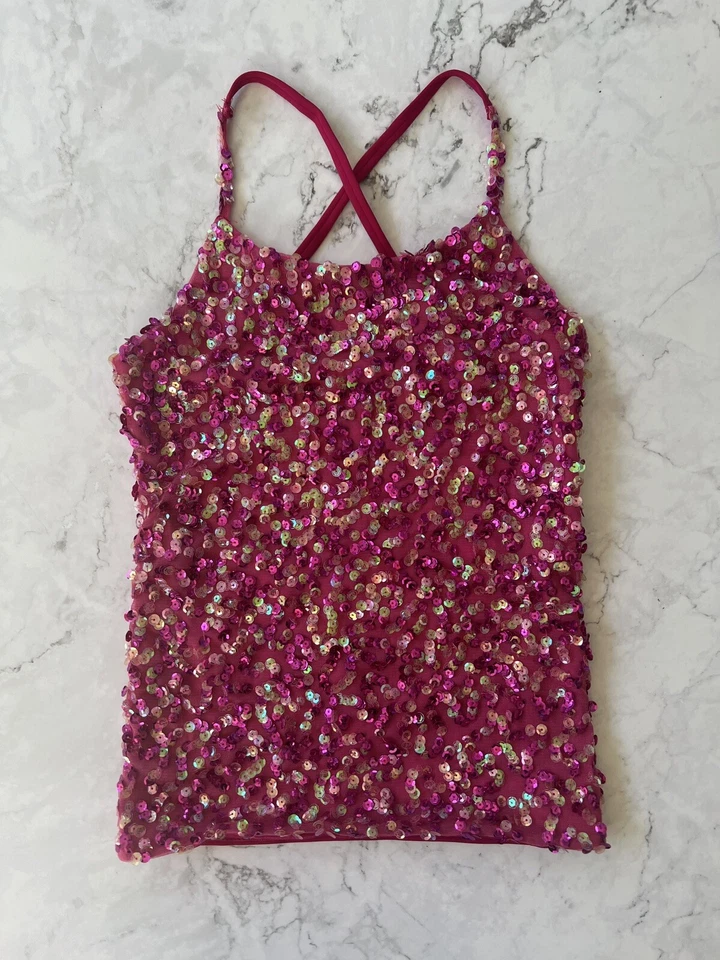 Top de baile camisola rosa juvenil lentejuelas Foto 2 de 3