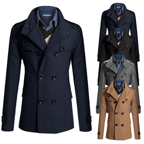 Hombres Invierno Cálido Chaquetón Doble Pecho Gabardina Chaqueta Larga Abrigo Formal ~