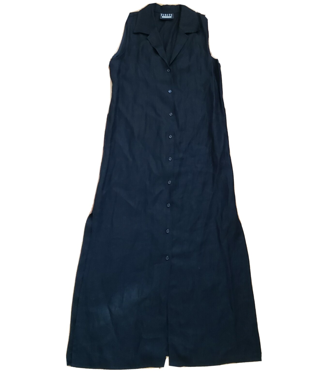 Finity Womens Linen Button Front Maxi Long Dress 10 Black Collared Shirt Classic