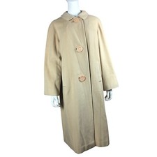 Vintage 60s Cashmere Coat Madmen Jackie O Sz L Camel Long Mod