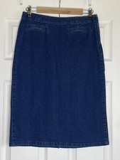 Women's Liz Claiborne Lizwear Denim Skirt Knee Length Front Slit Pockets Sz 8