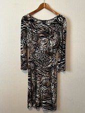En Focus Studio Dress 8 Black Gray 3/4 Sleeves Stretchy Flattering Ruched Tummy