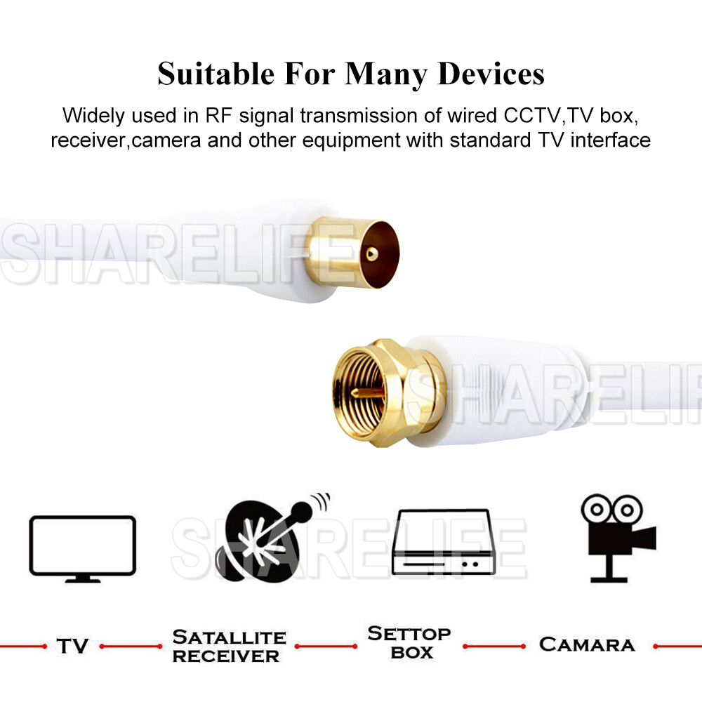 TV Antenna Extension Cable FType to PAL Male Aerial Flylead Cord 1.8m