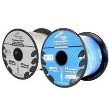 14 GA 100 FT White Blue Stranded Spools of CCA Primary Power Ground Wire Cable