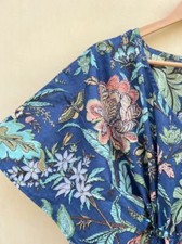 Indian Blue Butterflies Sleepwear Cotton Kaftan Dressing Maxi Gown Dress Kaftan