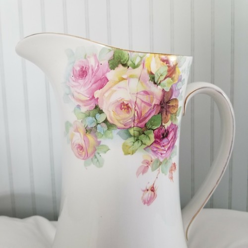 Pichet de transfert de porcelaine antique Angleterre environ 11,5 pouces Cottagecore minable - Photo 6 sur 12
