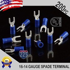 200 Pack 16-14 Gauge Vinyl Spade Fork Crimp Terminals 8 Stud Tin Copper Core UL