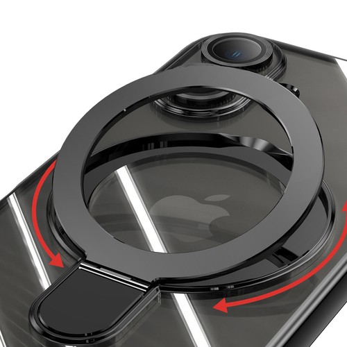 Custodia trasparente placcata per iPhone 16 Pro Max 16 con supporto anello sicuro Mag cover obiettivo - Foto 20 di 46