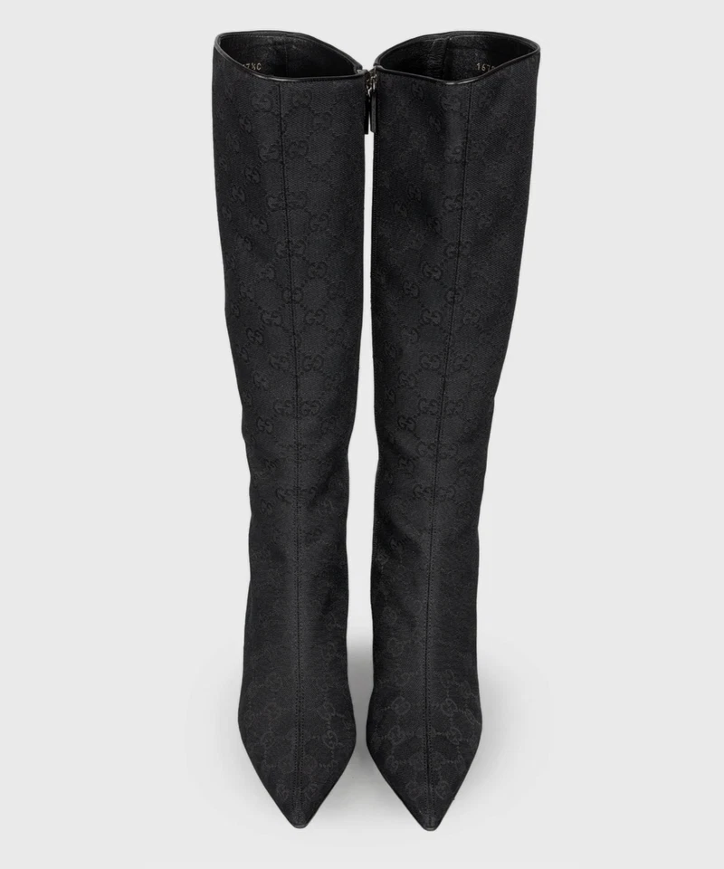 Винтажные женские GUCCI каблуки ботинки черный монограмма туфли GG логотип молнии 36 на Tom Ford - Изображение 2 из 4