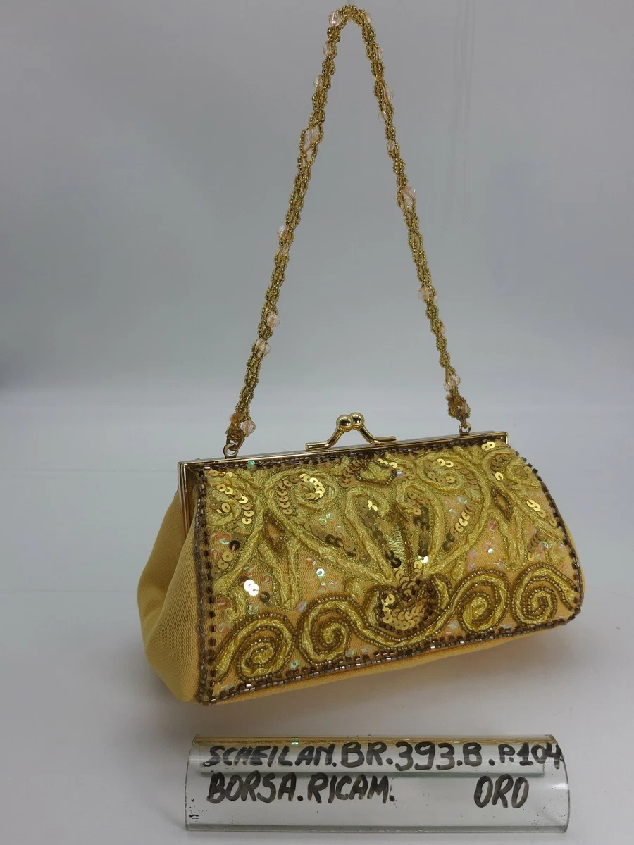 Elegant Bag Fabric Embroidery Beads Sequins Gold BR393 B Scheilan