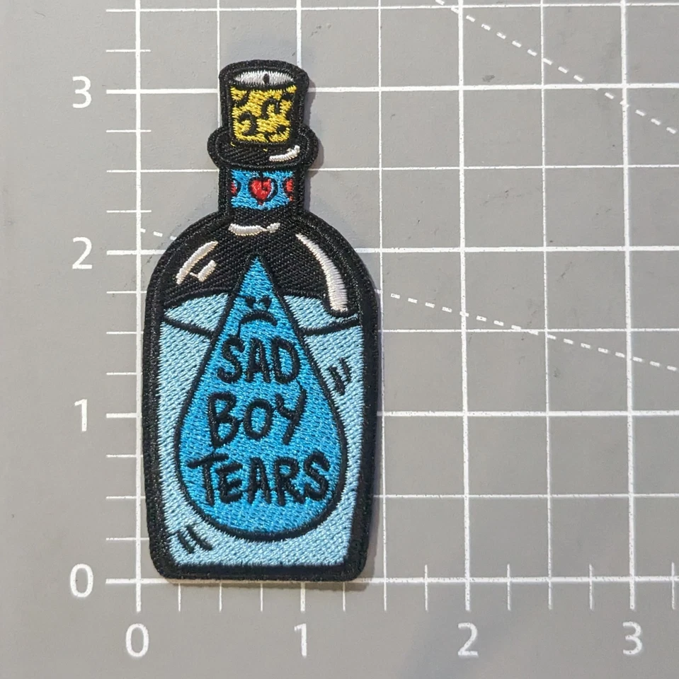 Sad Boy Tears Emo Patch Memes Phrases Goth Punk Embroidered Iron On 3.25x1.5" - Image 2 of 3