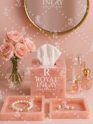 Ensemble D’Accessoires Salle De Bain Quartz Rose 3 Pièces En Pierre Fait Main - Photo 1/4