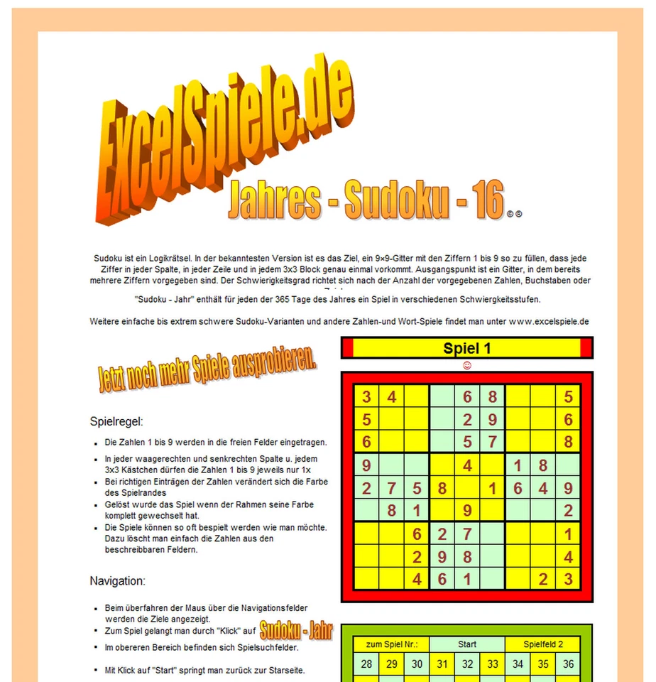 Jahres- Excel-SUDOKU 2015 und 2016 im Doppelpack, Excel-Tool zum Rätseln - Bild 4 von 4