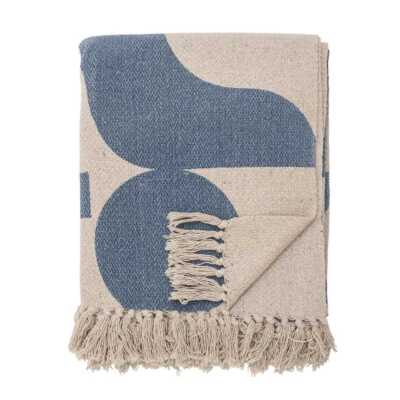 Bloomingville Decke AGNO Natur Blau Gemustert 160x130 cm Wolldecke Plaid