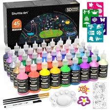 Shuttle Art Fabric Paint Set, 45 Colors 3D Permanent Paint with Brushes Pale...