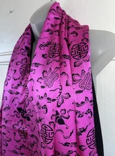 Shanghai Tang 82” Silk Pashmina Shawl Scarf Fuchsia Pink Black Chinese Symbols