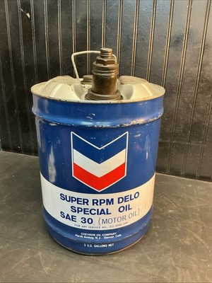 Vintage Super RPM DELO Special Oil 5 Gallon Motor Oil Can SAE 30 Chevron 1969