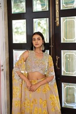 Designer Georgette Lehenga Choli Wedding Ceremony Embroidered Cape Set